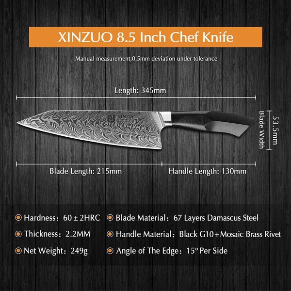 Xinzuo Damascus Steel Chef Knife Kiritsuke Kitchen Knife