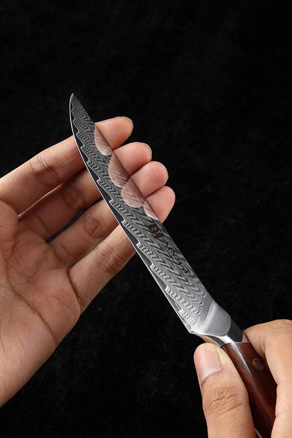 SHAN ZU 7PCs Damascus Kitchen Knives Set Chef Slicing Utility Paring Knife  Japanese VG10 santoku knives with sharpener