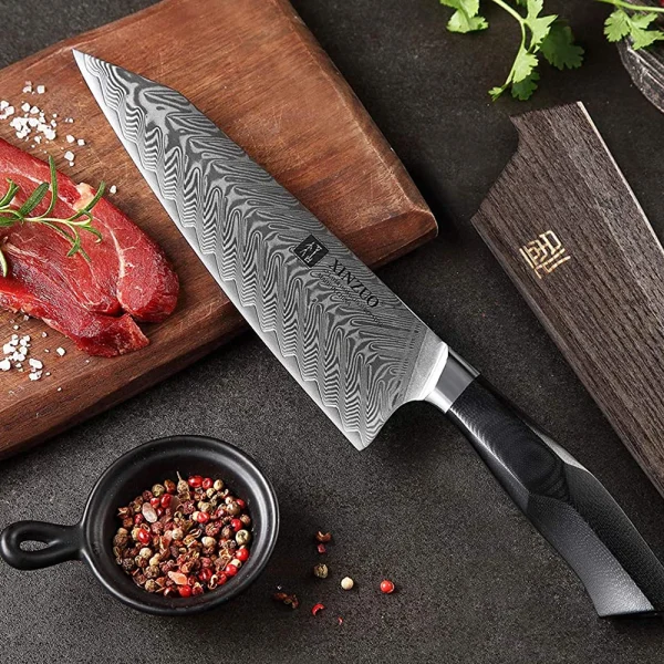 XITUO Steak Knife Set Damascus Pattern Stainless Steel Serrated Knife Beef  Cleaver Multipurpose Restaurant Cutlery Table Knife