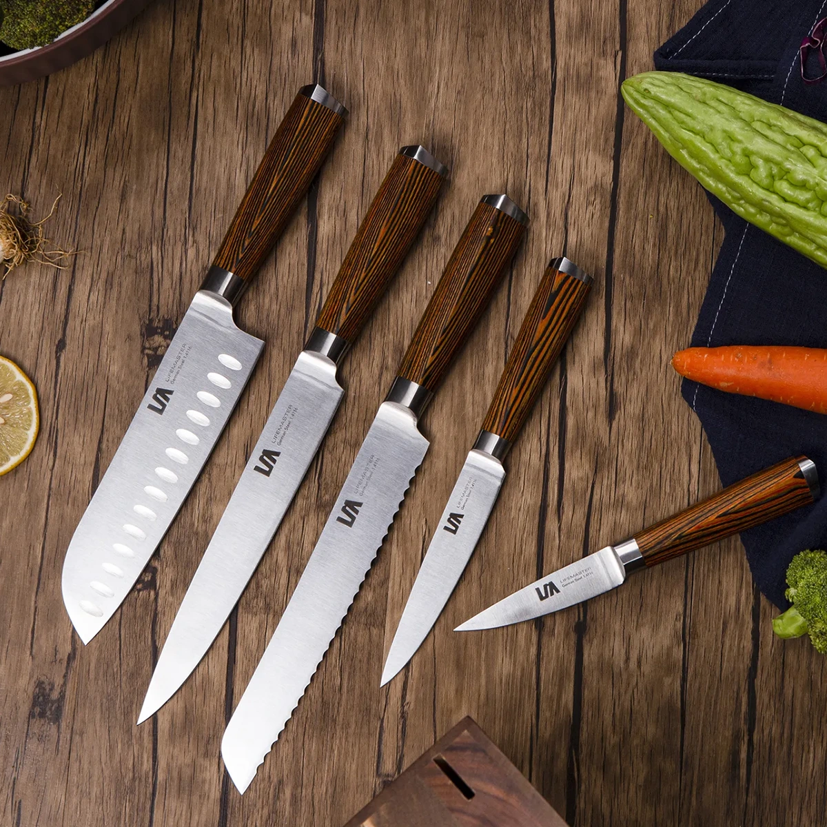 Pakka Wood German Steel Blade Knife Set