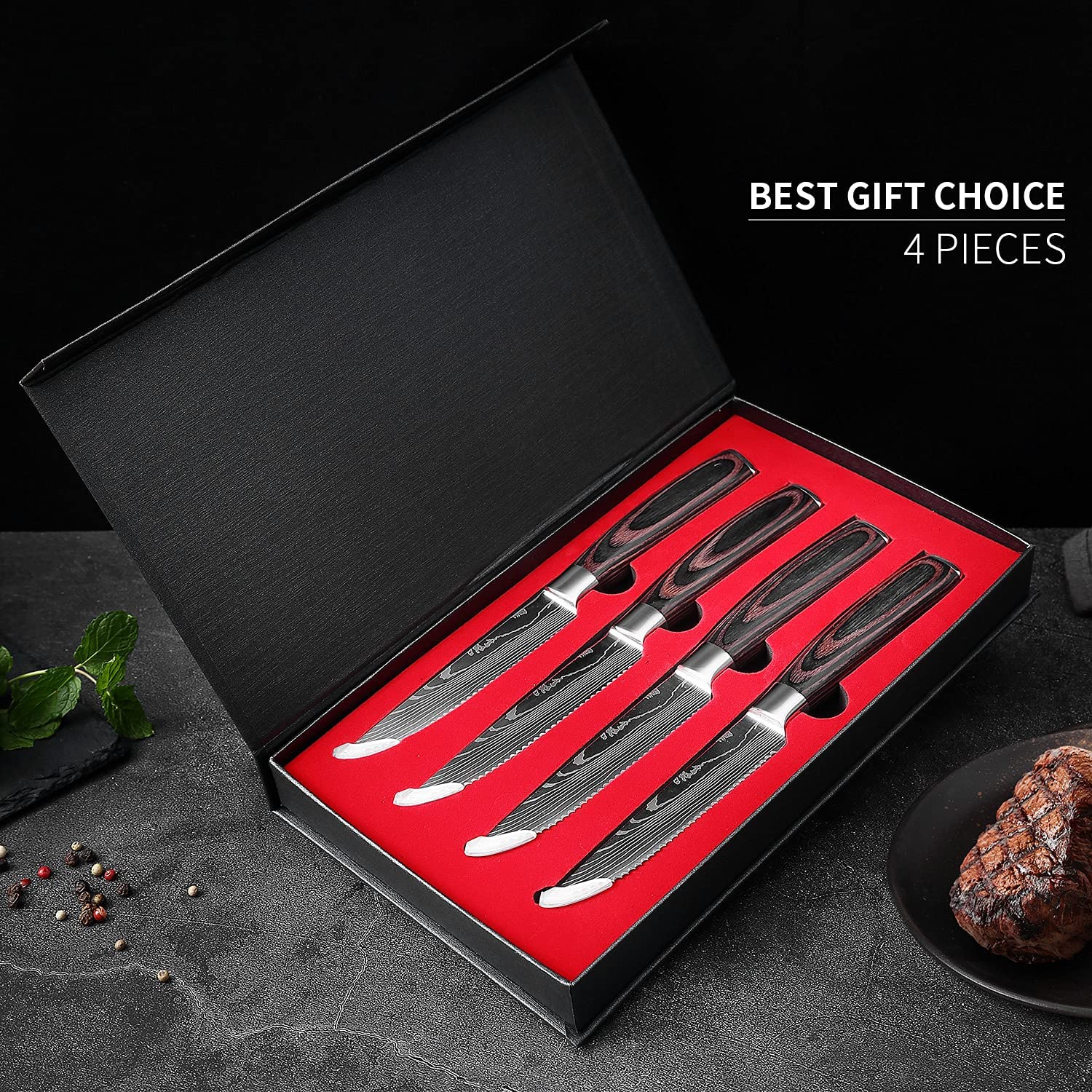 XITUO Steak Knife Set Damascus Pattern Stainless Steel Serrated Knife Beef  Cleaver Multipurpose Restaurant Cutlery Table Knife